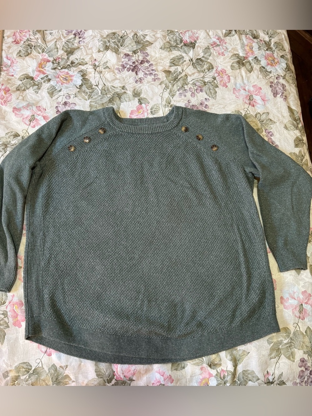 Market & Spruce Sage Green Textured Knit Tunic Sweater 1X Button Shoulder